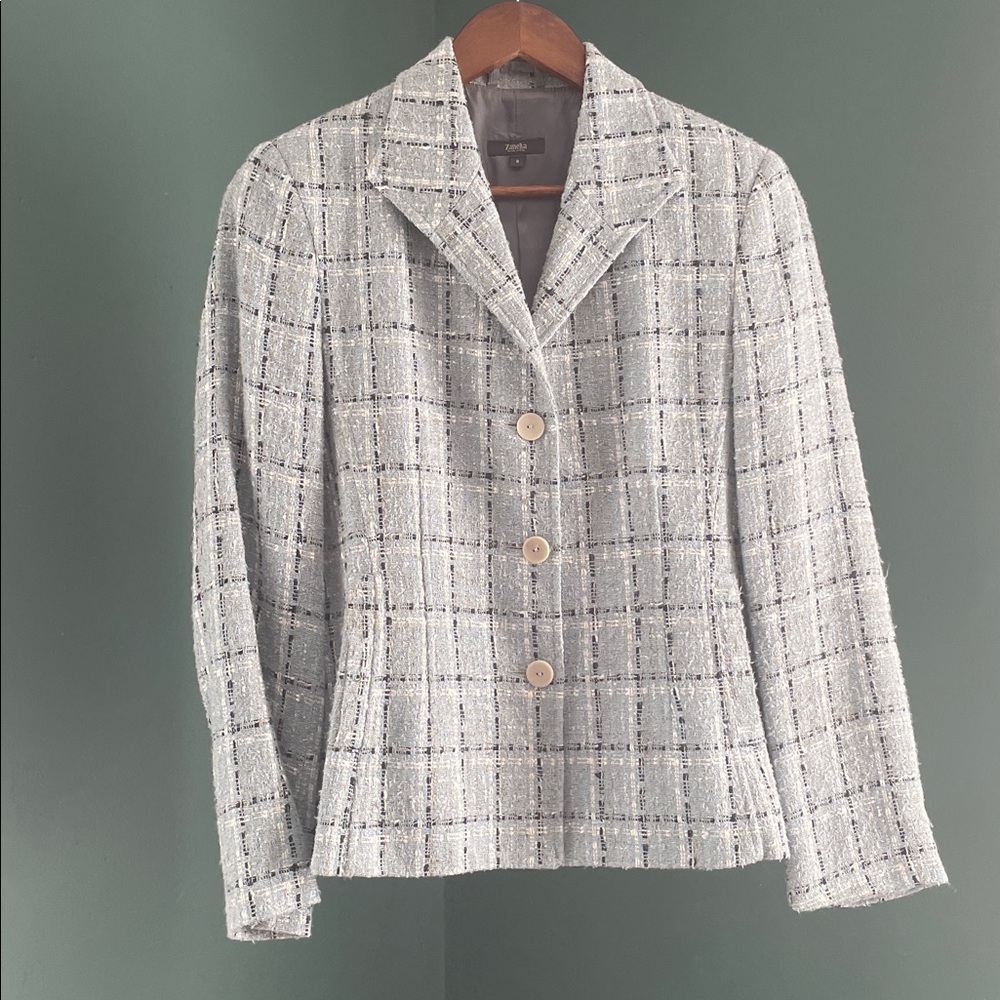 Zanella woven navy and light blue silver metallic  threads  Blazer made in Italy